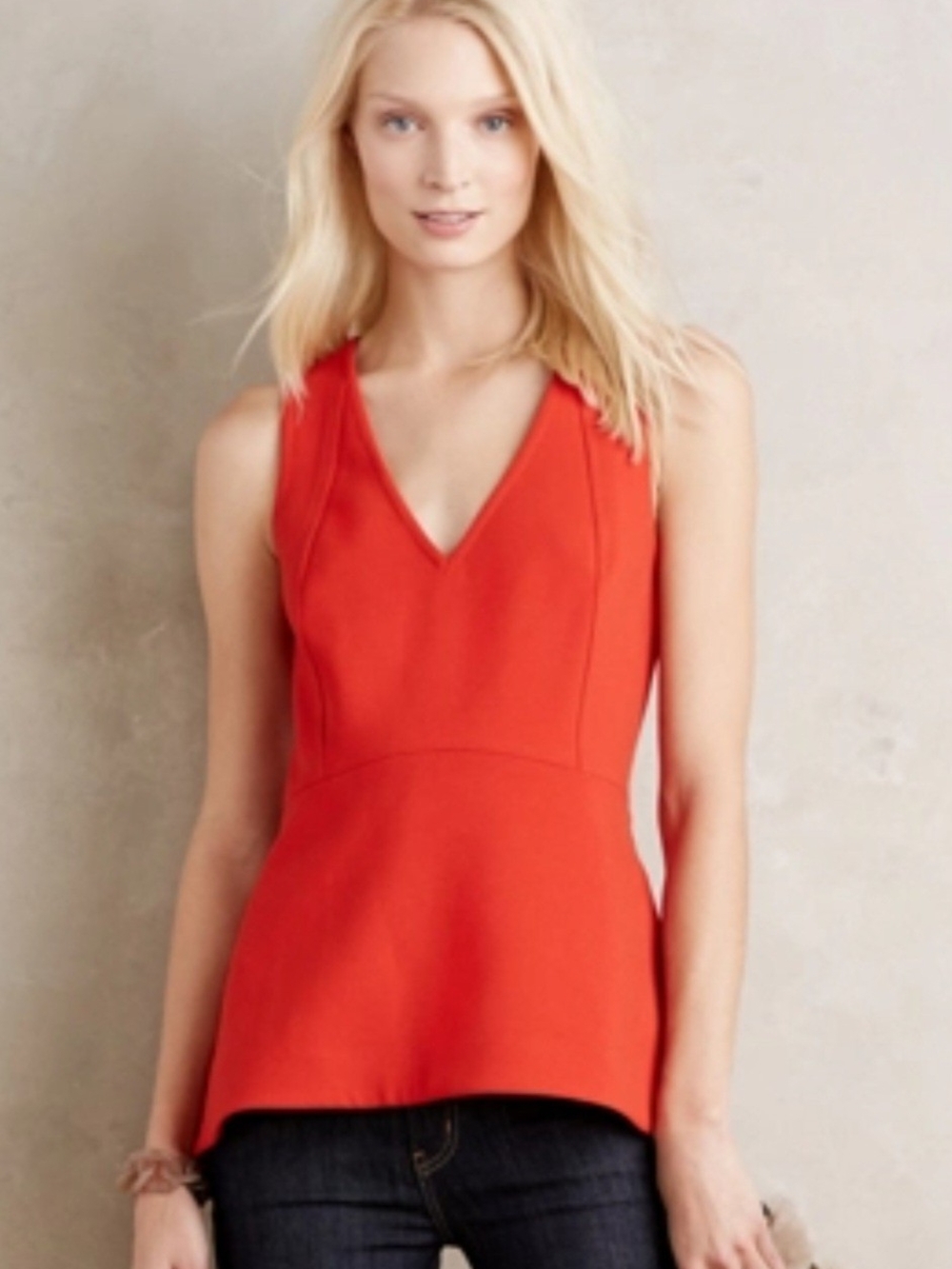 leifsdottir V-Neck Peplum Tank in Bright Orange-Red